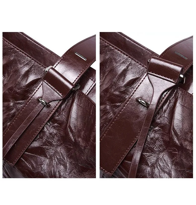 2024 Minimalist Genuine Leather Bucket Bag for Women, Handcrafted Cowhide Leather Shoulder & Crossbody Pleated Design