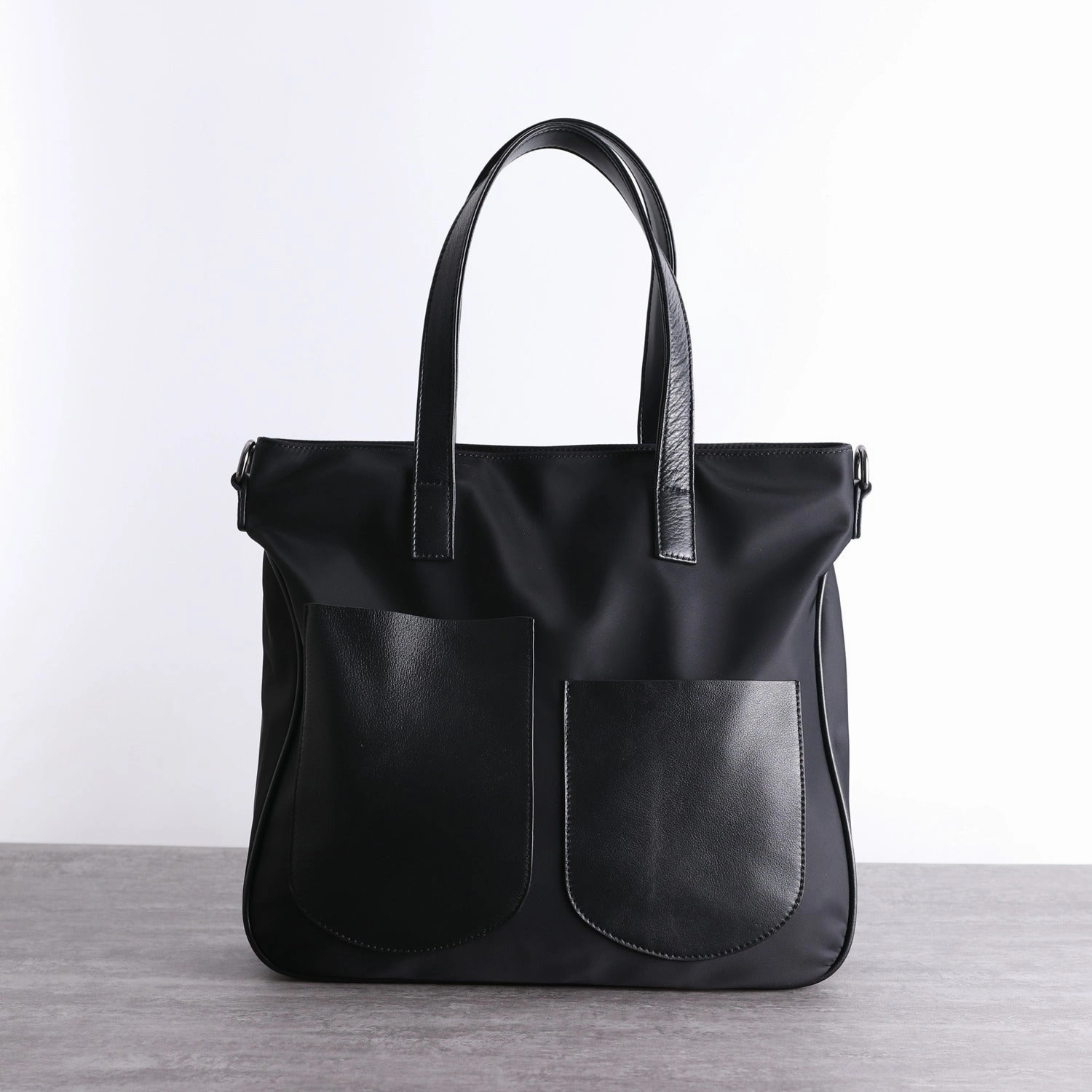 Black Womens Nylon Leather Shopper Tote Womens Nylon Shoulder Tote Black Nylon Handbag Purse for Ladies