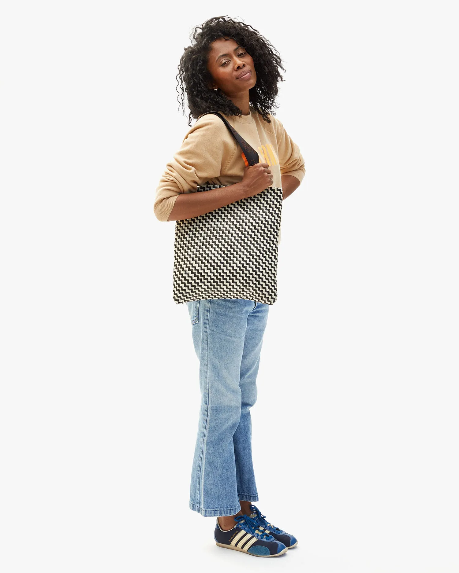 Carryall Tote Black & Cream Woven Zig Zag