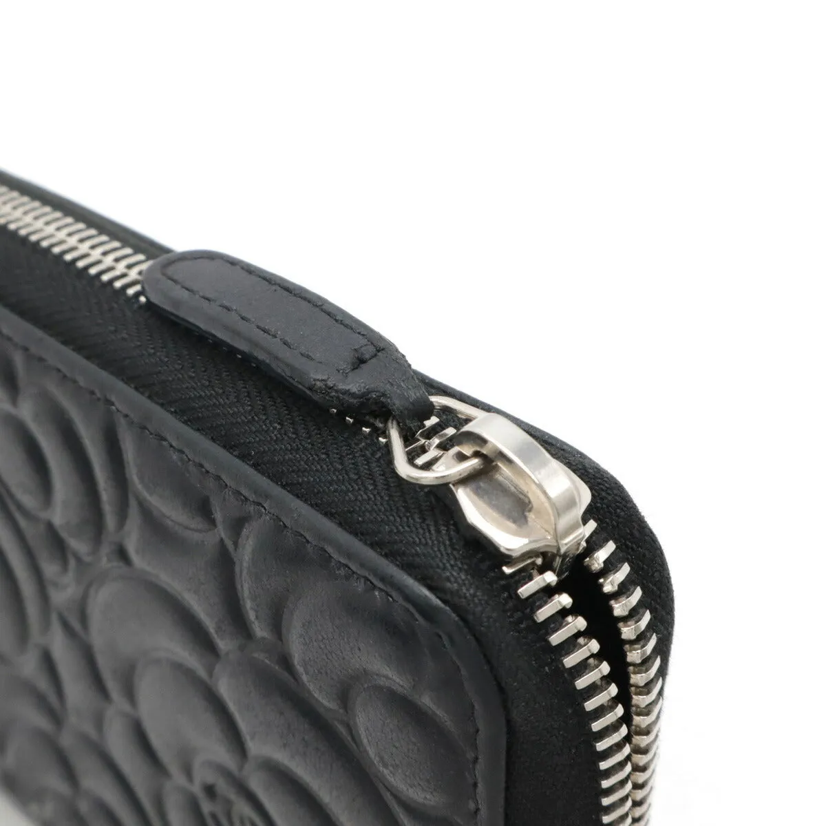 Chanel Camellia Embossed Zip Wallet Black