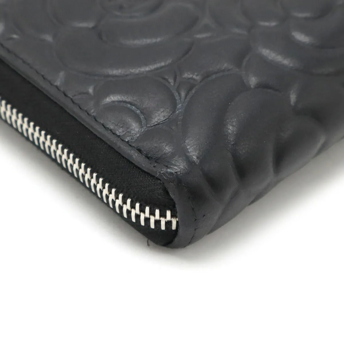 Chanel Camellia Embossed Zip Wallet Black