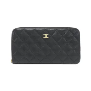 Chanel  gold Caviar Leather Long Wallet (Bi-Fold) (Pre-Owned)