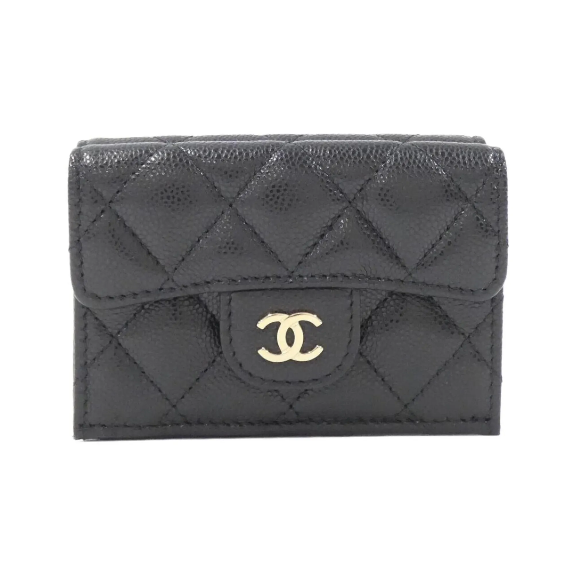 Chanel  gold Caviar Leather Wallet (Tri-Fold) (Pre-Owned)