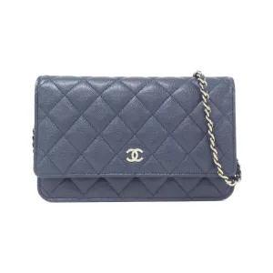 Chanel gold Navy Caviar Leather Chain/Shoulder Wallet (Pre-Owned)