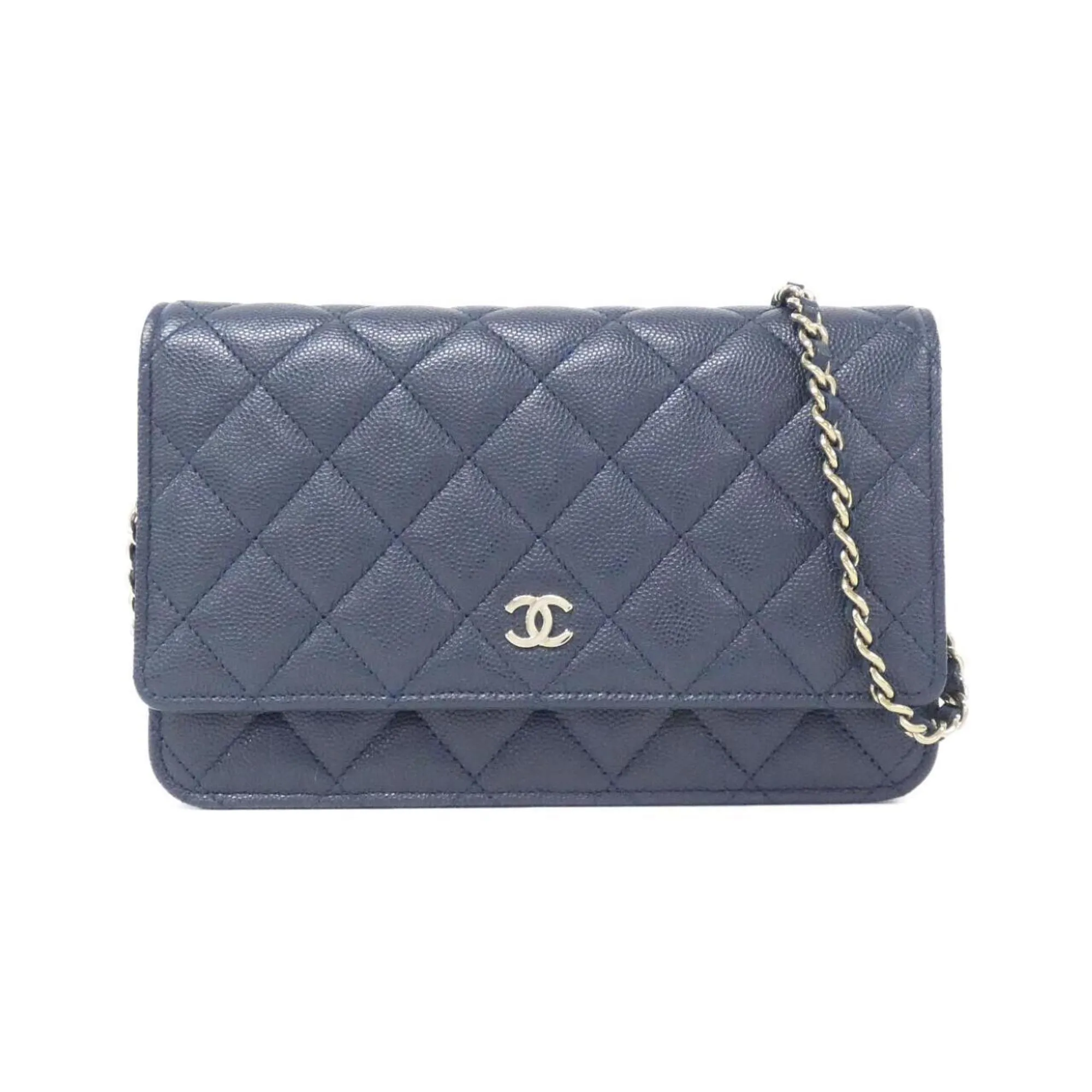 Chanel gold Navy Caviar Leather Chain/Shoulder Wallet (Pre-Owned)