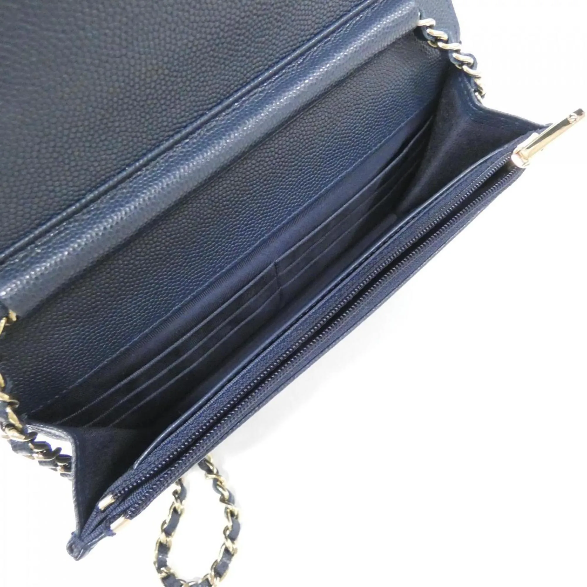 Chanel gold Navy Caviar Leather Chain/Shoulder Wallet (Pre-Owned)