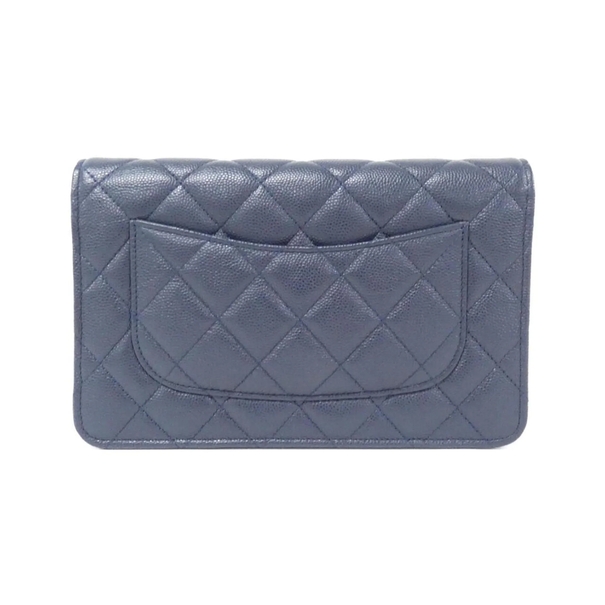 Chanel gold Navy Caviar Leather Chain/Shoulder Wallet (Pre-Owned)