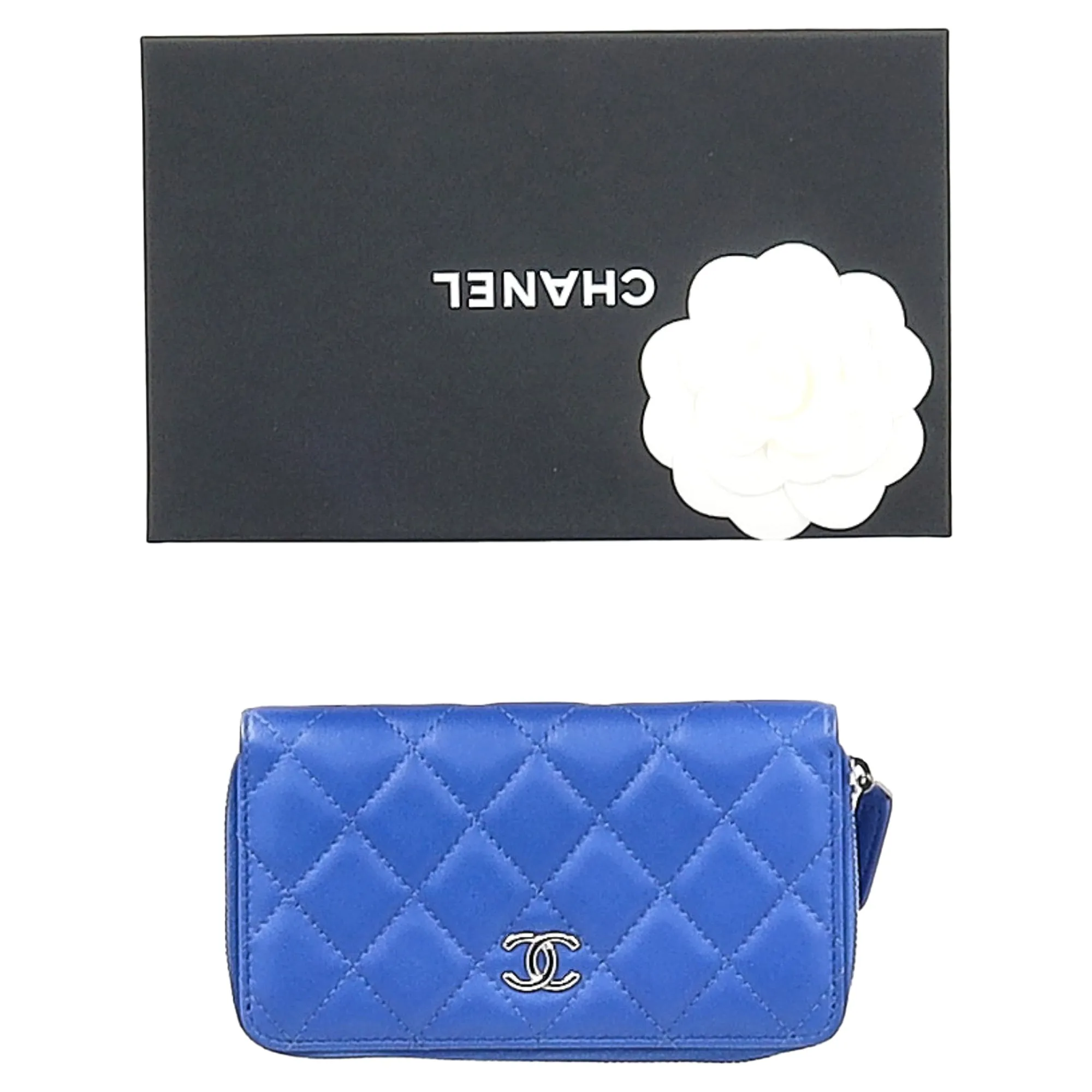 Chanel Interlocking CC Logo Continental Wallet in Blue Leather