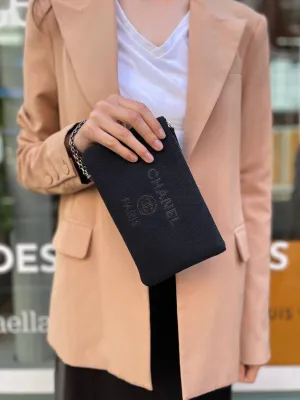 Chanel Navy Fabric Wristlet Clutch