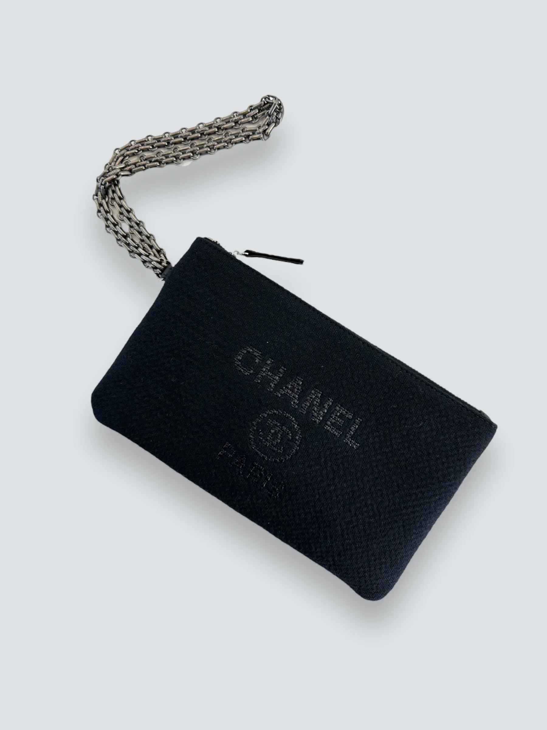 Chanel Navy Fabric Wristlet Clutch