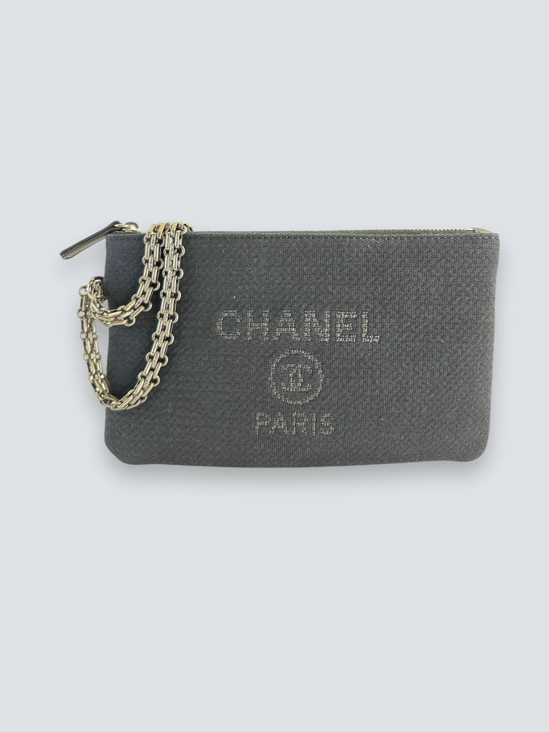Chanel Navy Fabric Wristlet Clutch