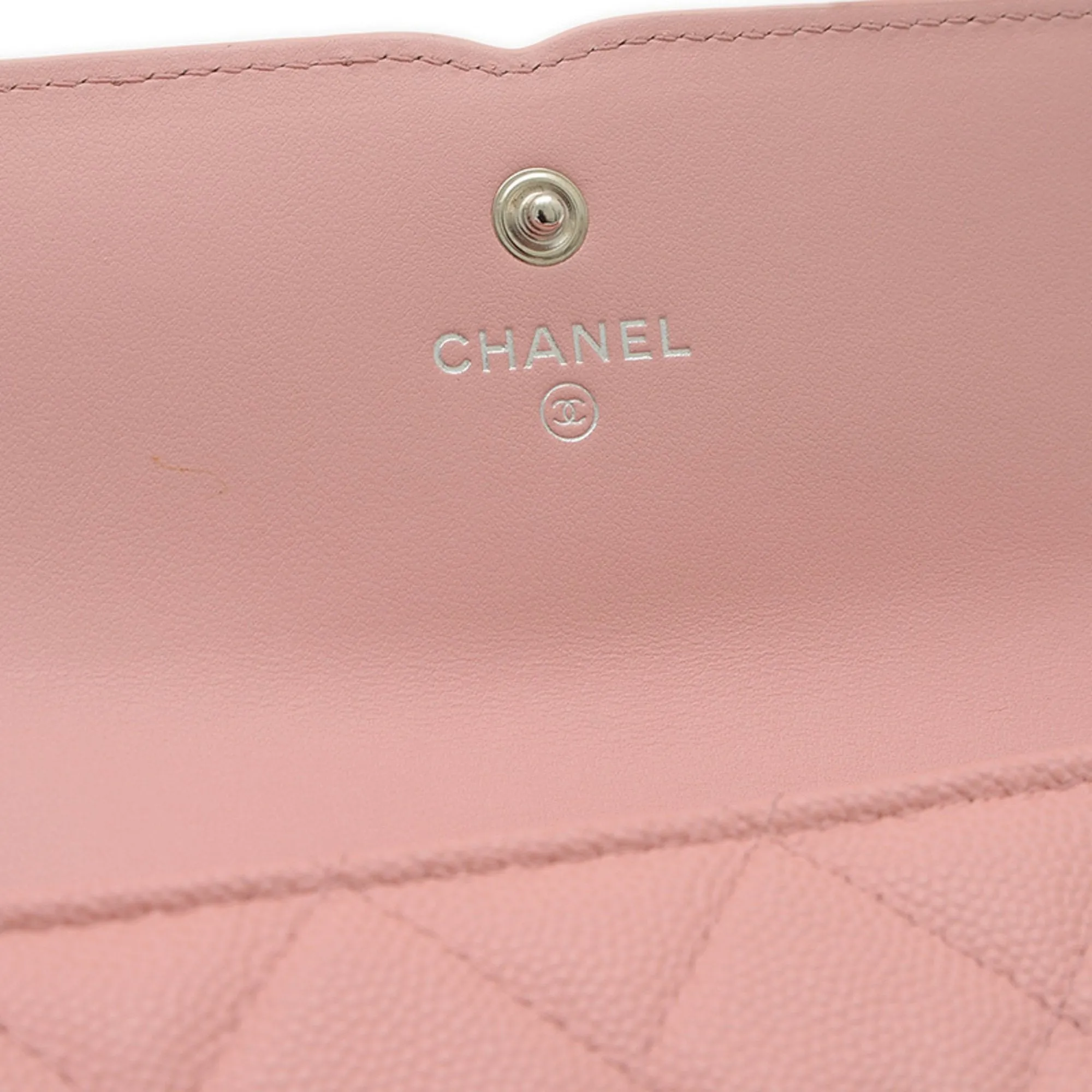 Chanel pink Grained Calfskin Long Wallet (Bi-Fold) (Pre-Owned)