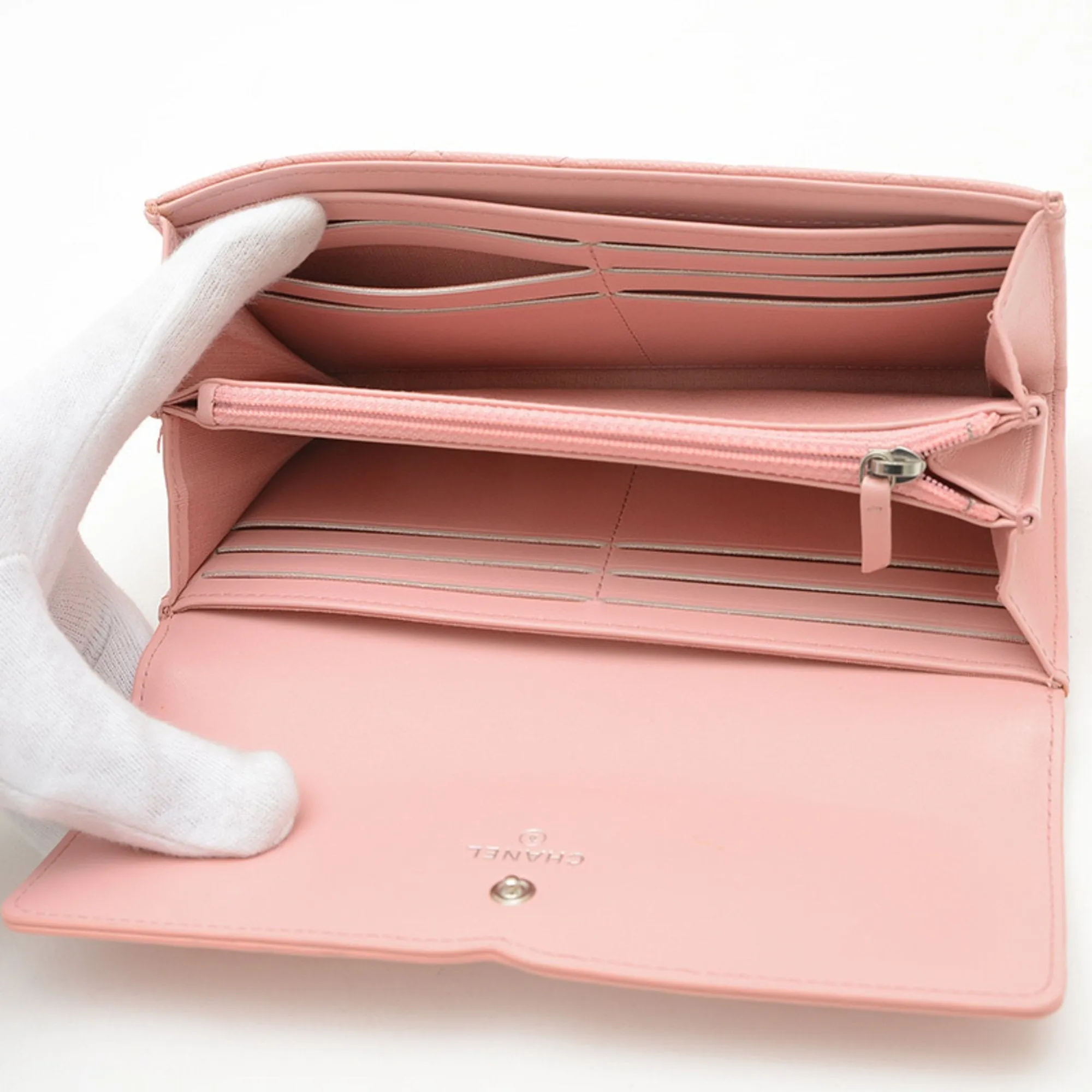 Chanel pink Grained Calfskin Long Wallet (Bi-Fold) (Pre-Owned)
