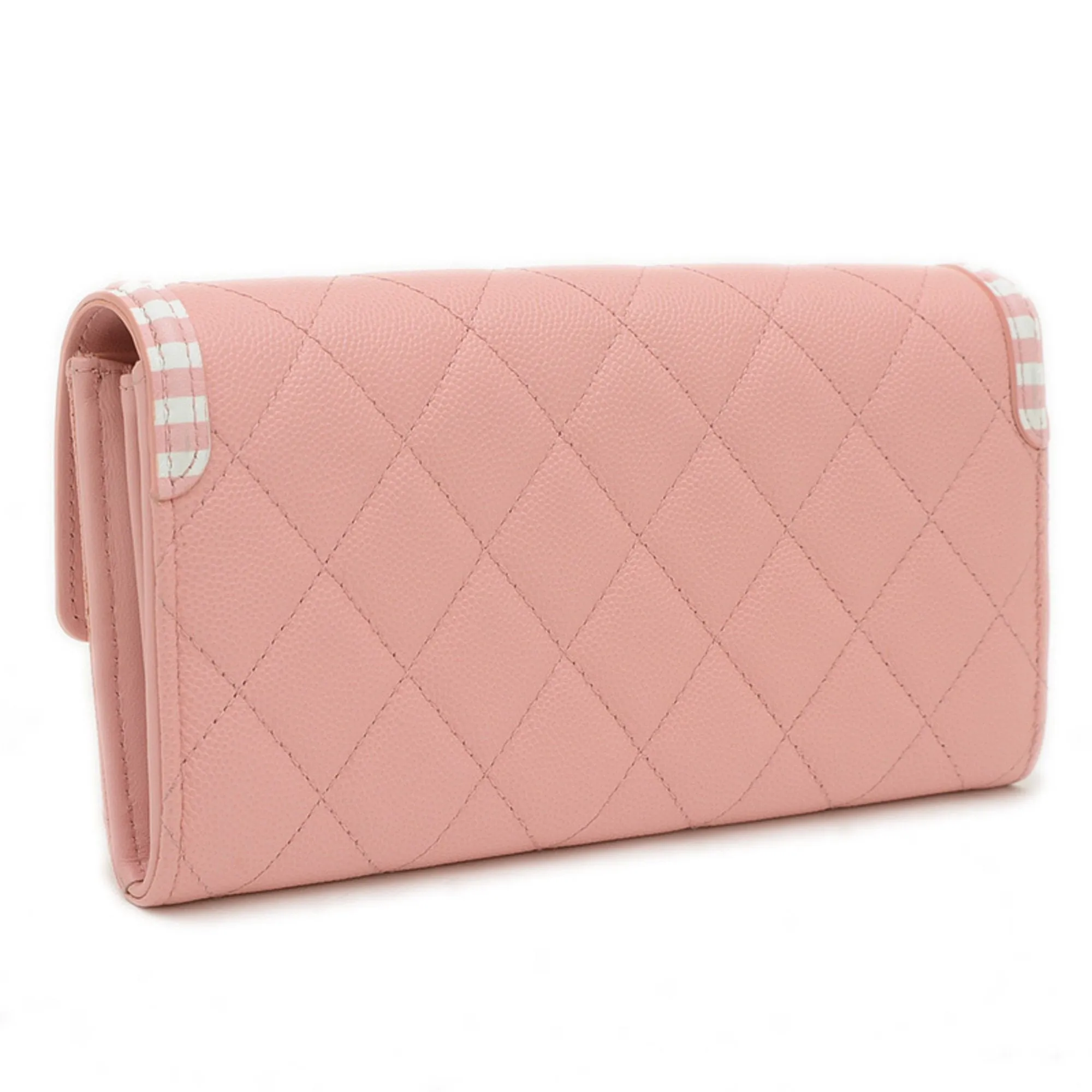 Chanel pink Grained Calfskin Long Wallet (Bi-Fold) (Pre-Owned)