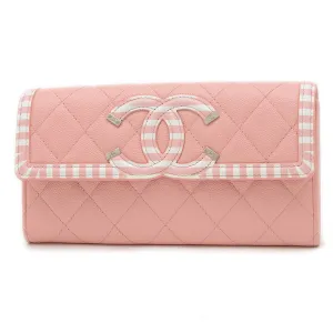 Chanel pink Grained Calfskin Long Wallet (Bi-Fold) (Pre-Owned)