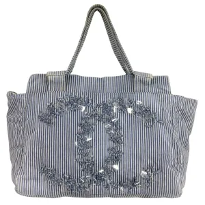 Chanel Striped Chambray Blue & Beige Canvas Tote