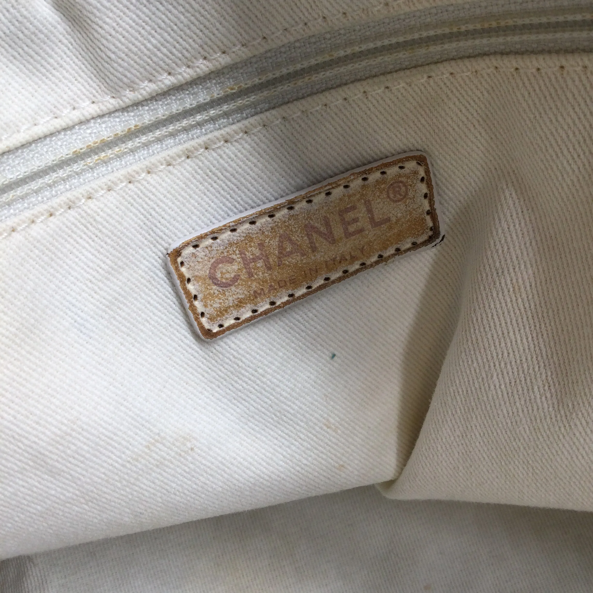 Chanel Striped Chambray Blue & Beige Canvas Tote