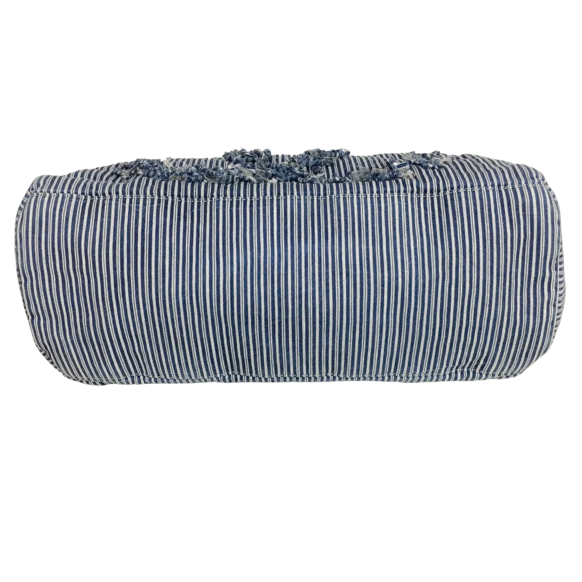 Chanel Striped Chambray Blue & Beige Canvas Tote