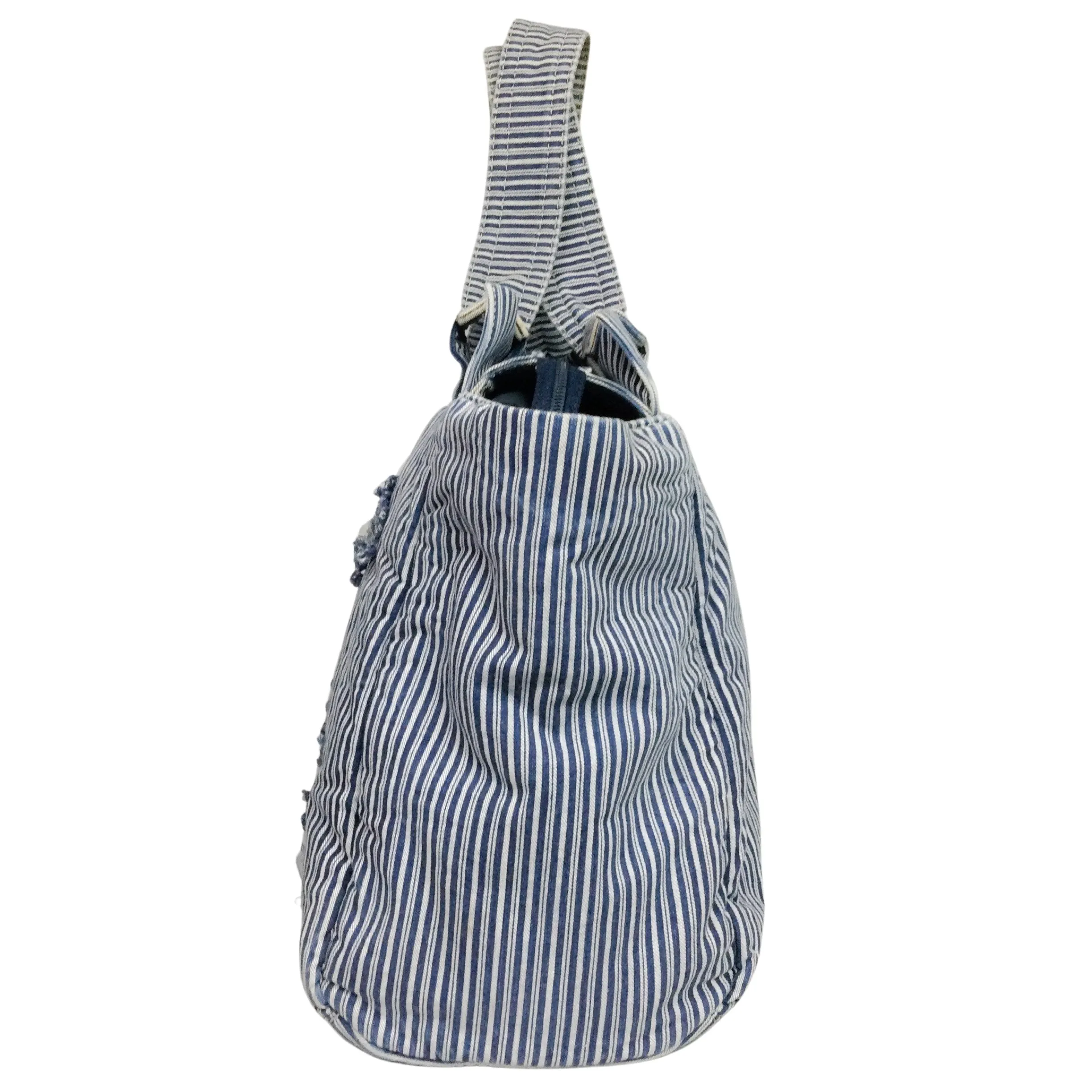 Chanel Striped Chambray Blue & Beige Canvas Tote