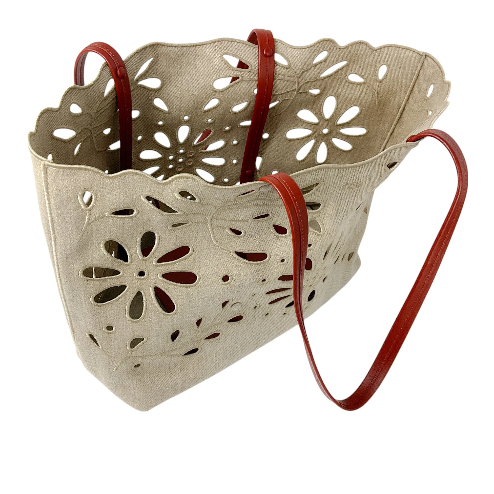 Chloe Beige Eyelet Linen & Calf Leather Tote