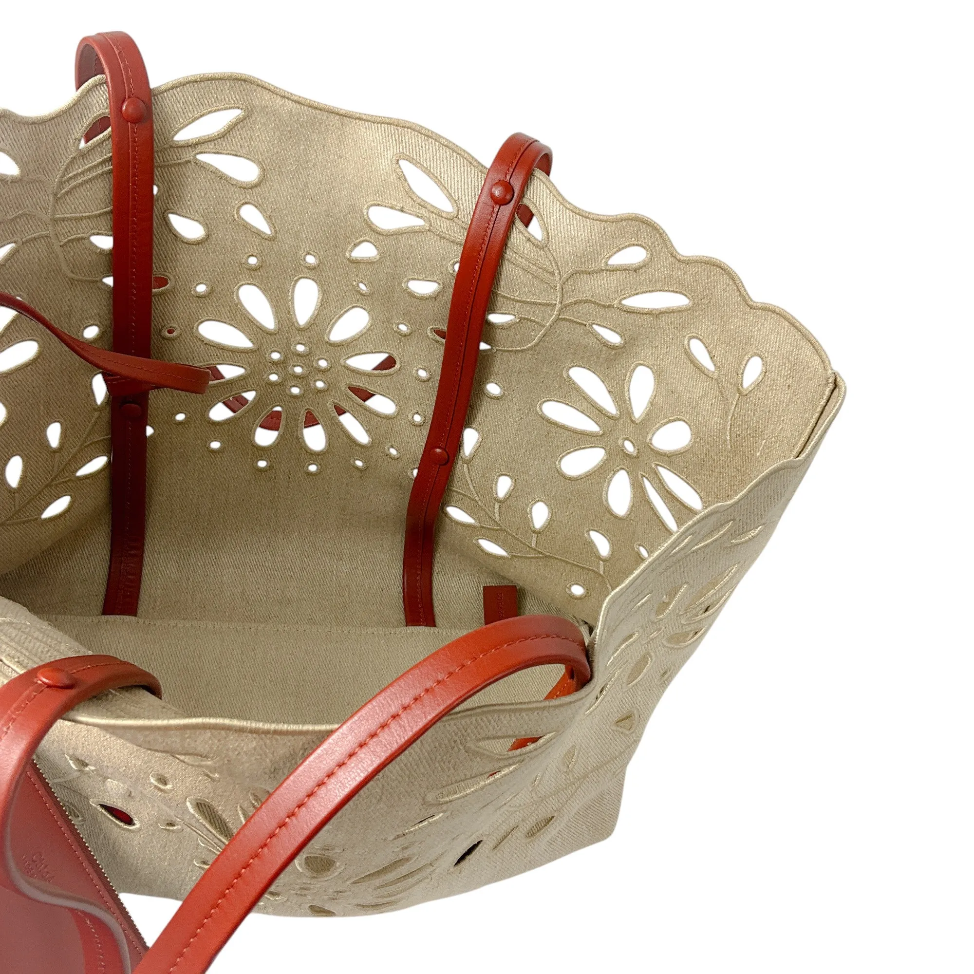 Chloe Beige Eyelet Linen & Calf Leather Tote