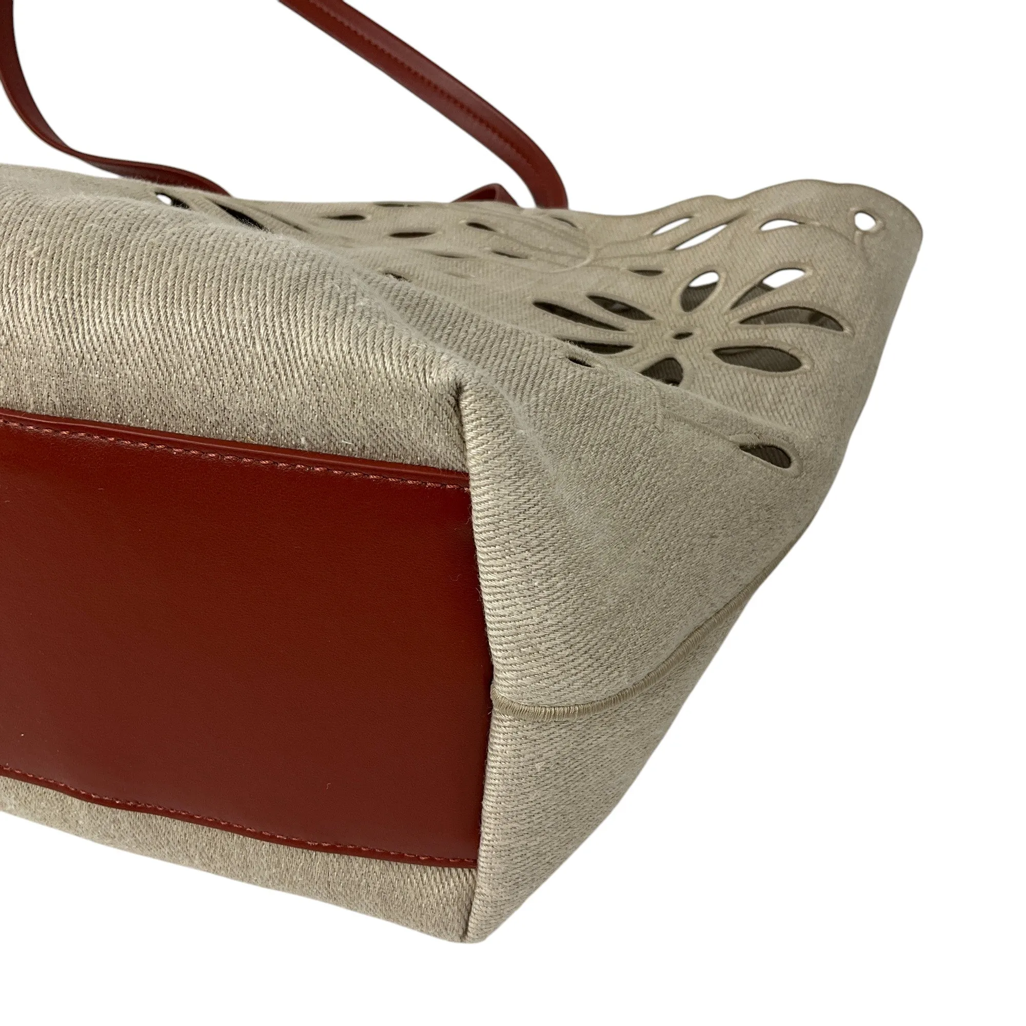 Chloe Beige Eyelet Linen & Calf Leather Tote