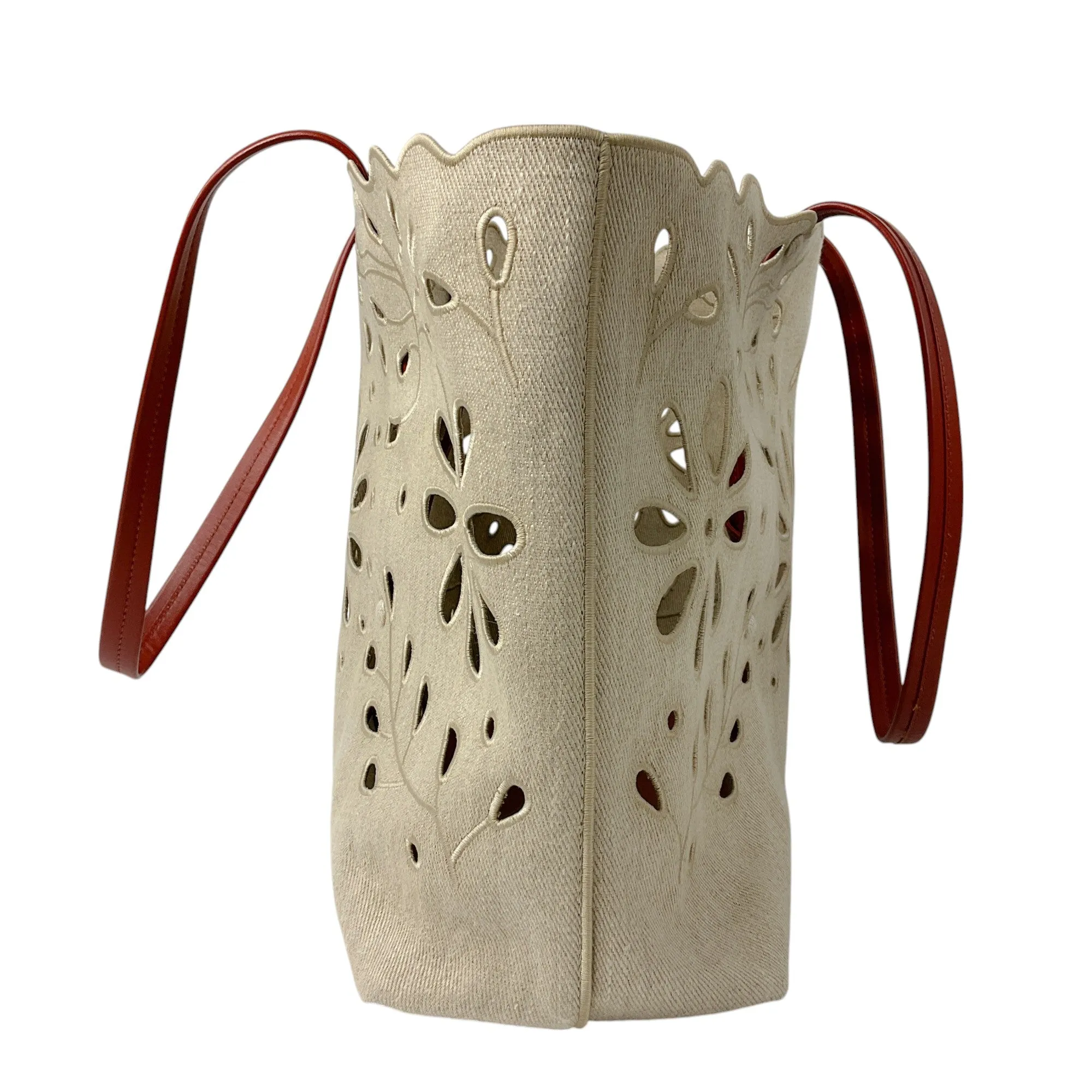 Chloe Beige Eyelet Linen & Calf Leather Tote