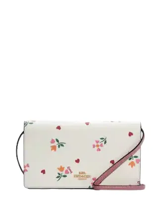 Coach Anna Foldover Clutch Crossbody With Heart Petal Print