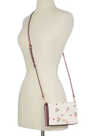 Coach Anna Foldover Clutch Crossbody With Heart Petal Print