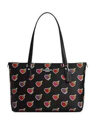 Coach Gallery Tote Bag With Heart Bolt Print