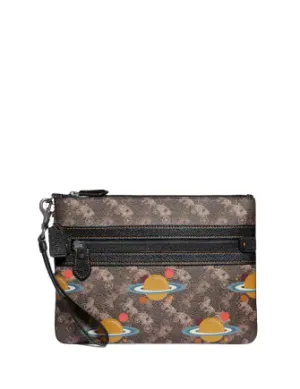 Coach Large Front Zip Wristlet With Horse And Carriage Print And Planet