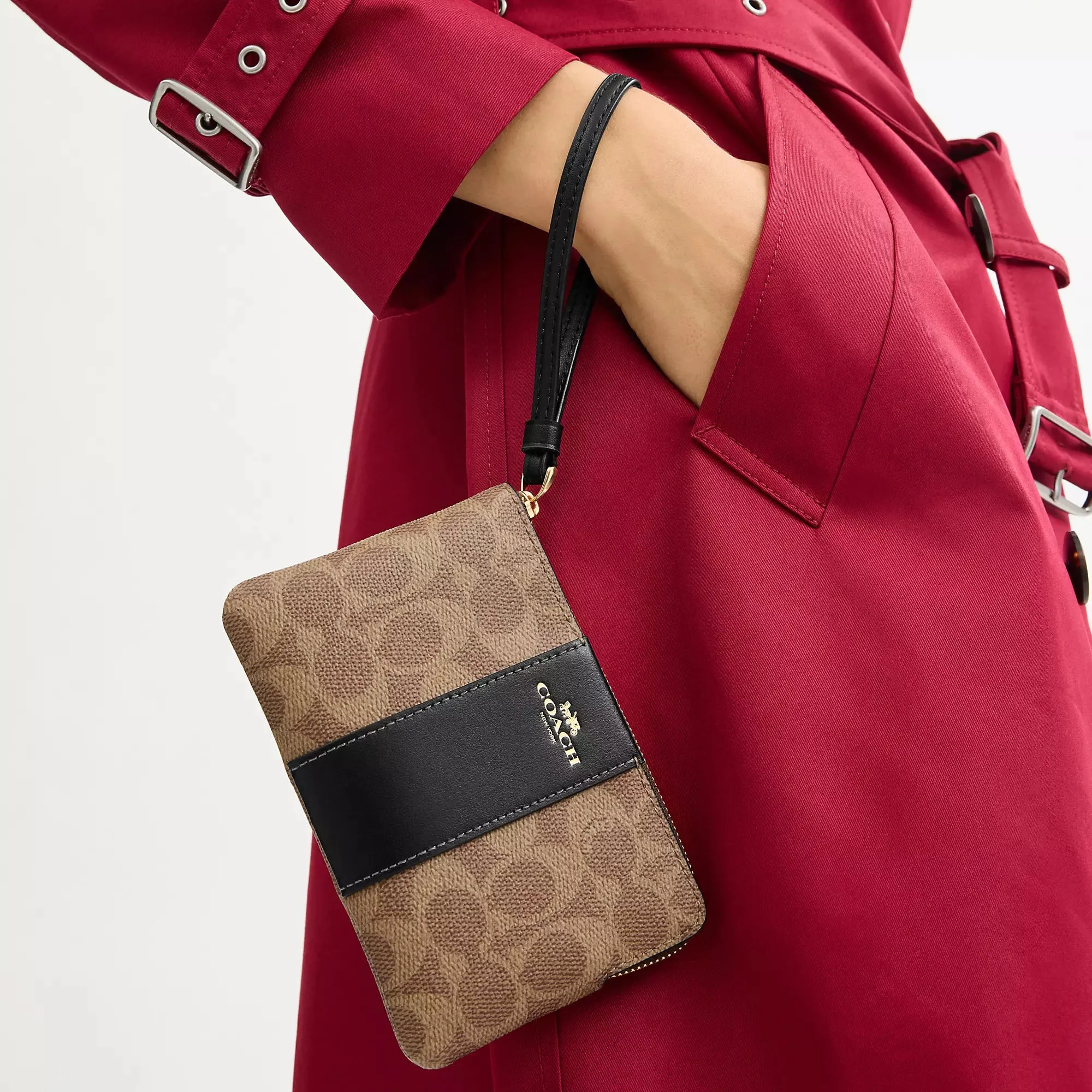 Coach Outlet Corner Zip Wristlet In Signature Canvas With Stripe
