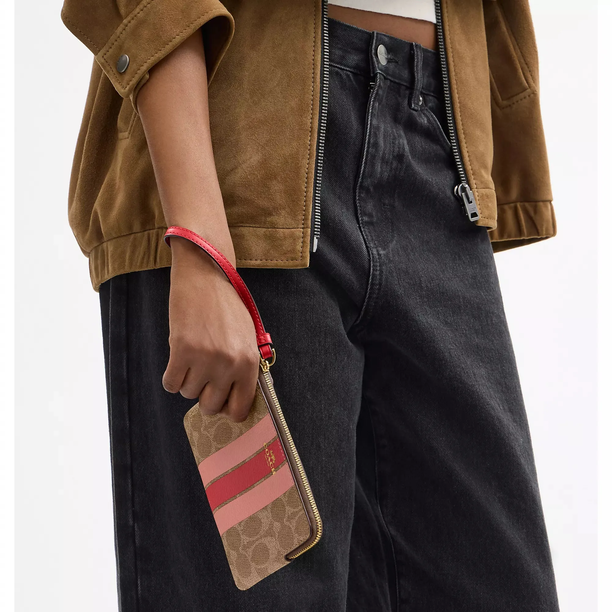 Coach Outlet Corner Zip Wristlet In Signature Canvas With Stripe