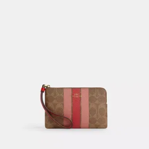 Coach Outlet Corner Zip Wristlet In Signature Canvas With Stripe