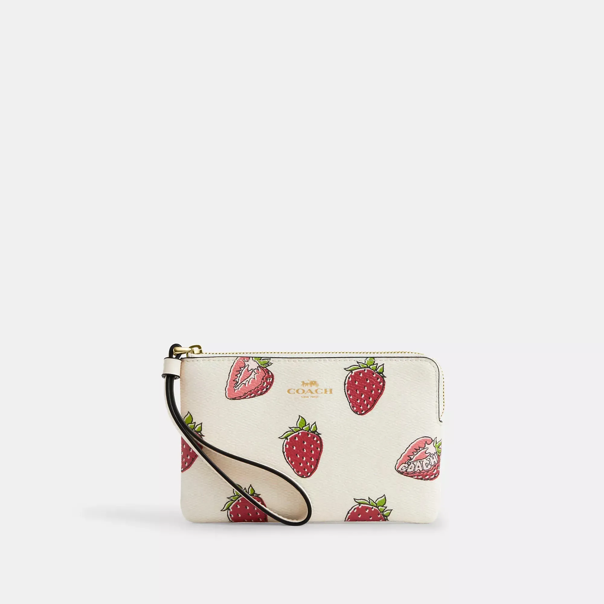 Coach Outlet Corner Zip Wristlet With Strawberry Print