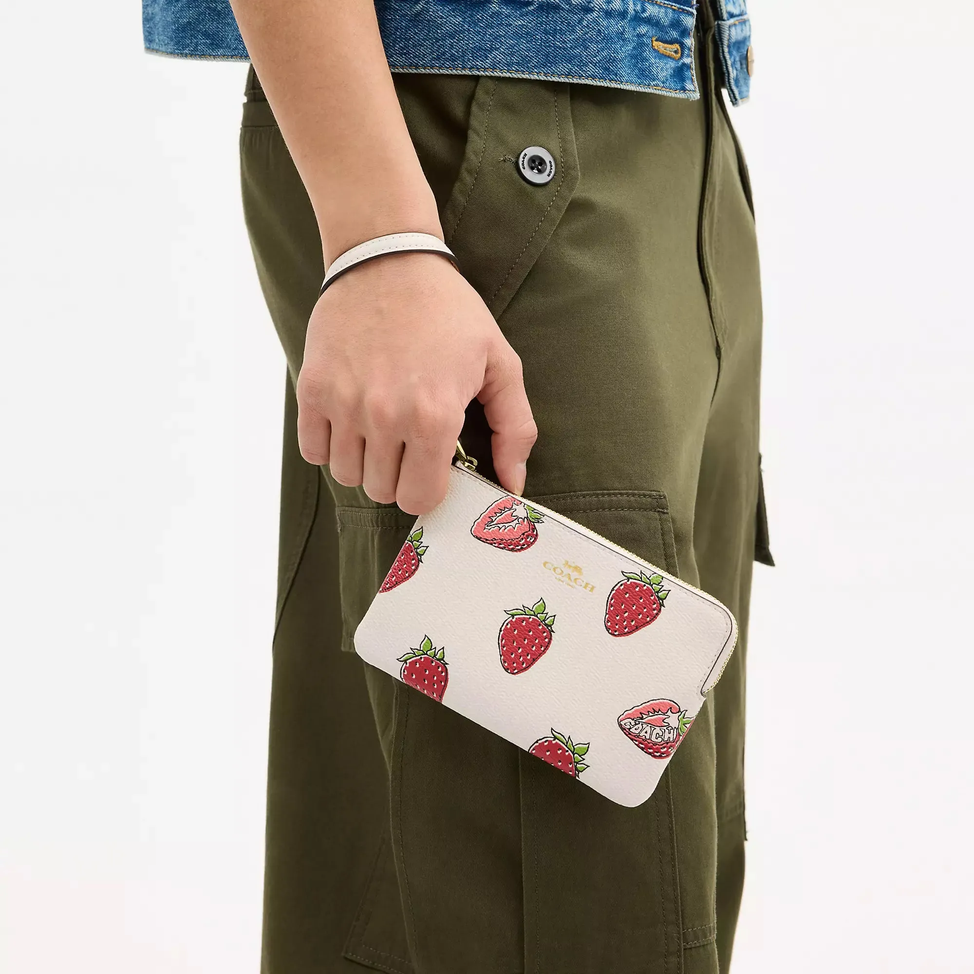 Coach Outlet Corner Zip Wristlet With Strawberry Print