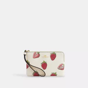 Coach Outlet Corner Zip Wristlet With Strawberry Print