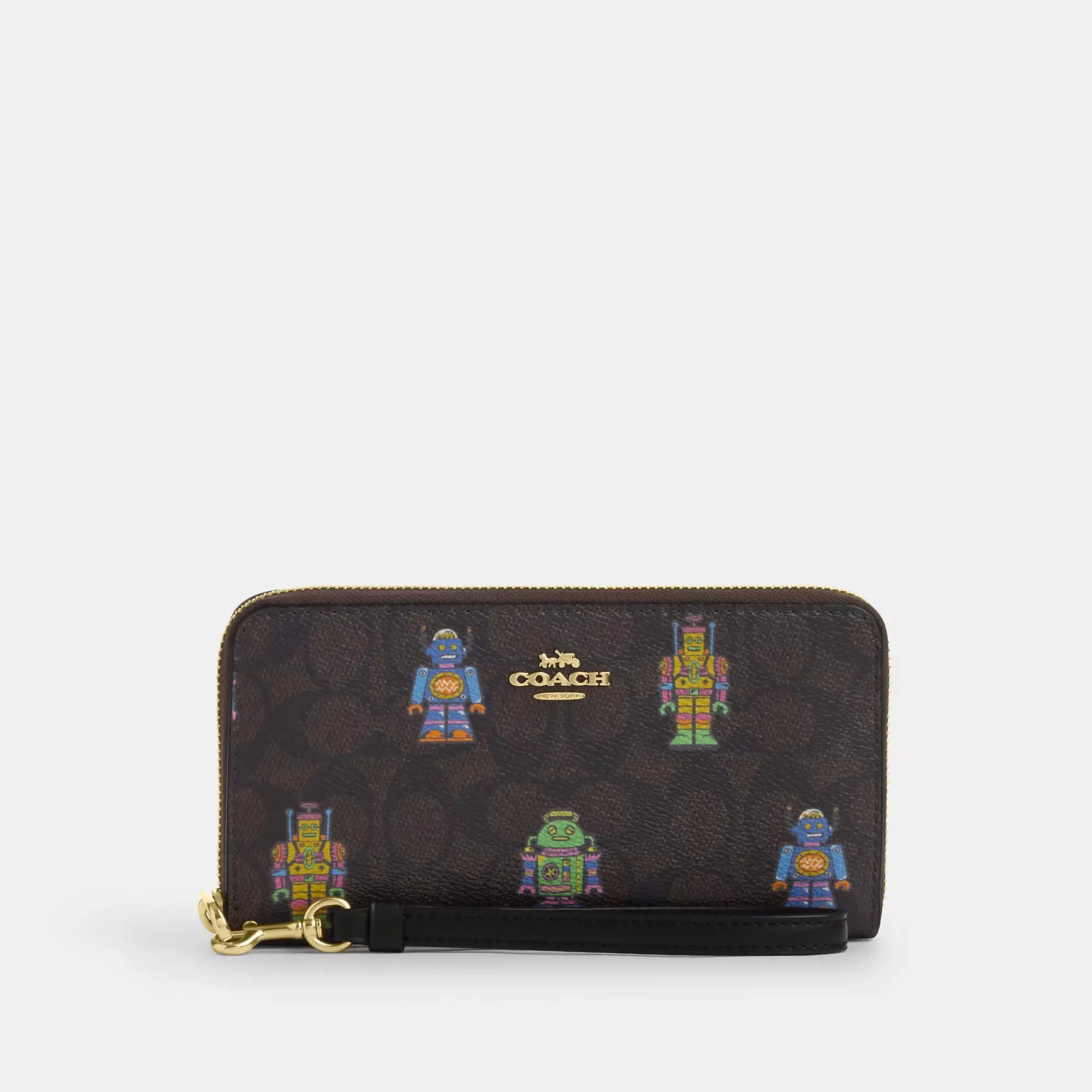 Coach Outlet Cosmic Coach Long Zip Around Wallet In Signature Canvas With Robot Print