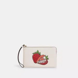 Coach Outlet Large Corner Zip Wristlet With Strawberry Graphic