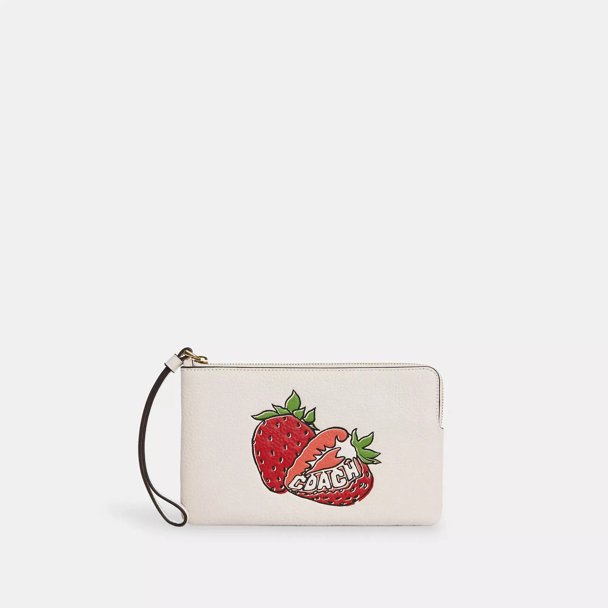 Coach Outlet Large Corner Zip Wristlet With Strawberry Graphic