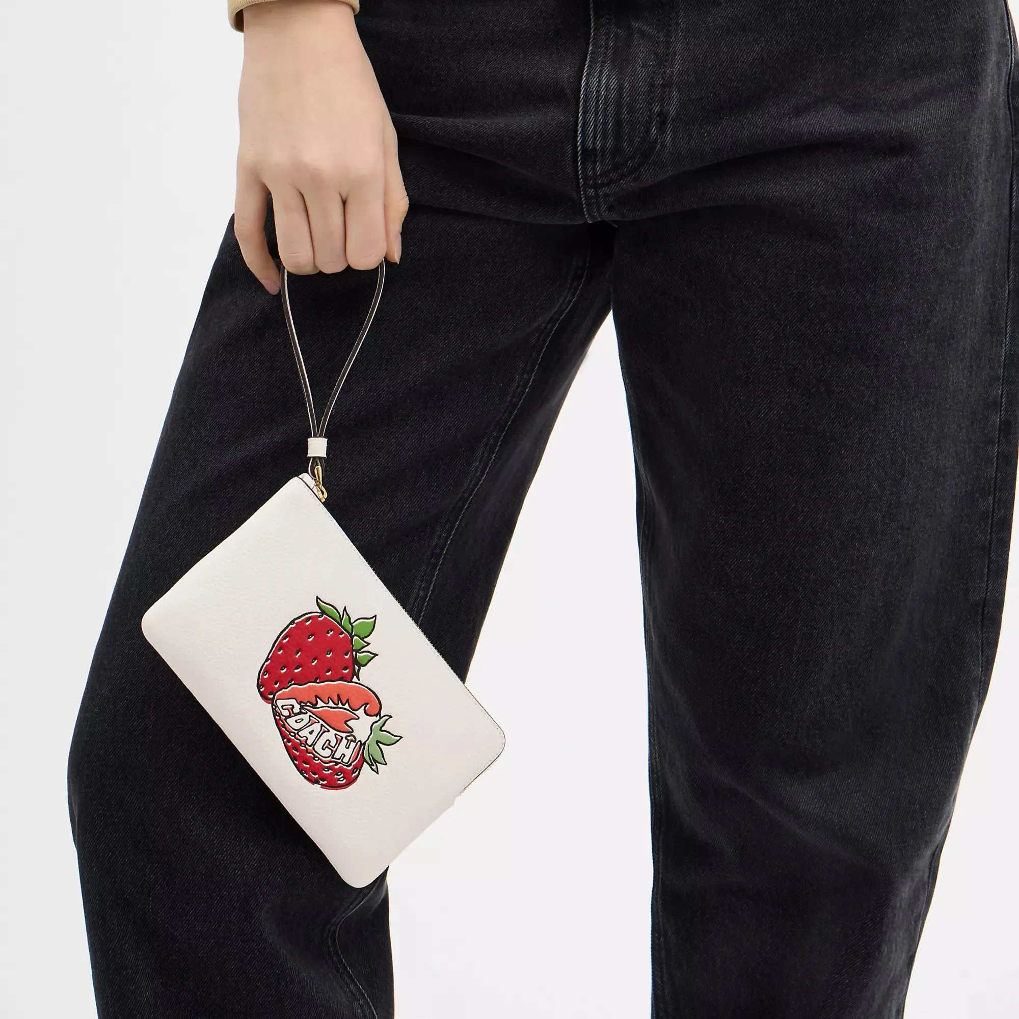 Coach Outlet Large Corner Zip Wristlet With Strawberry Graphic