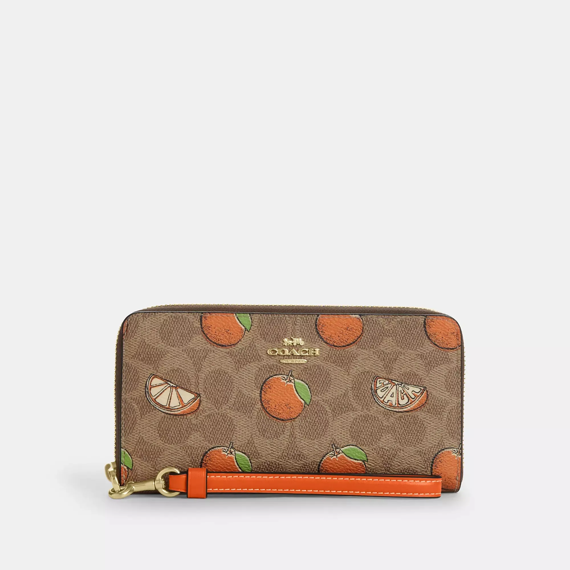 Coach Outlet Long Zip Around Wallet In Signature Canvas With Orange Print