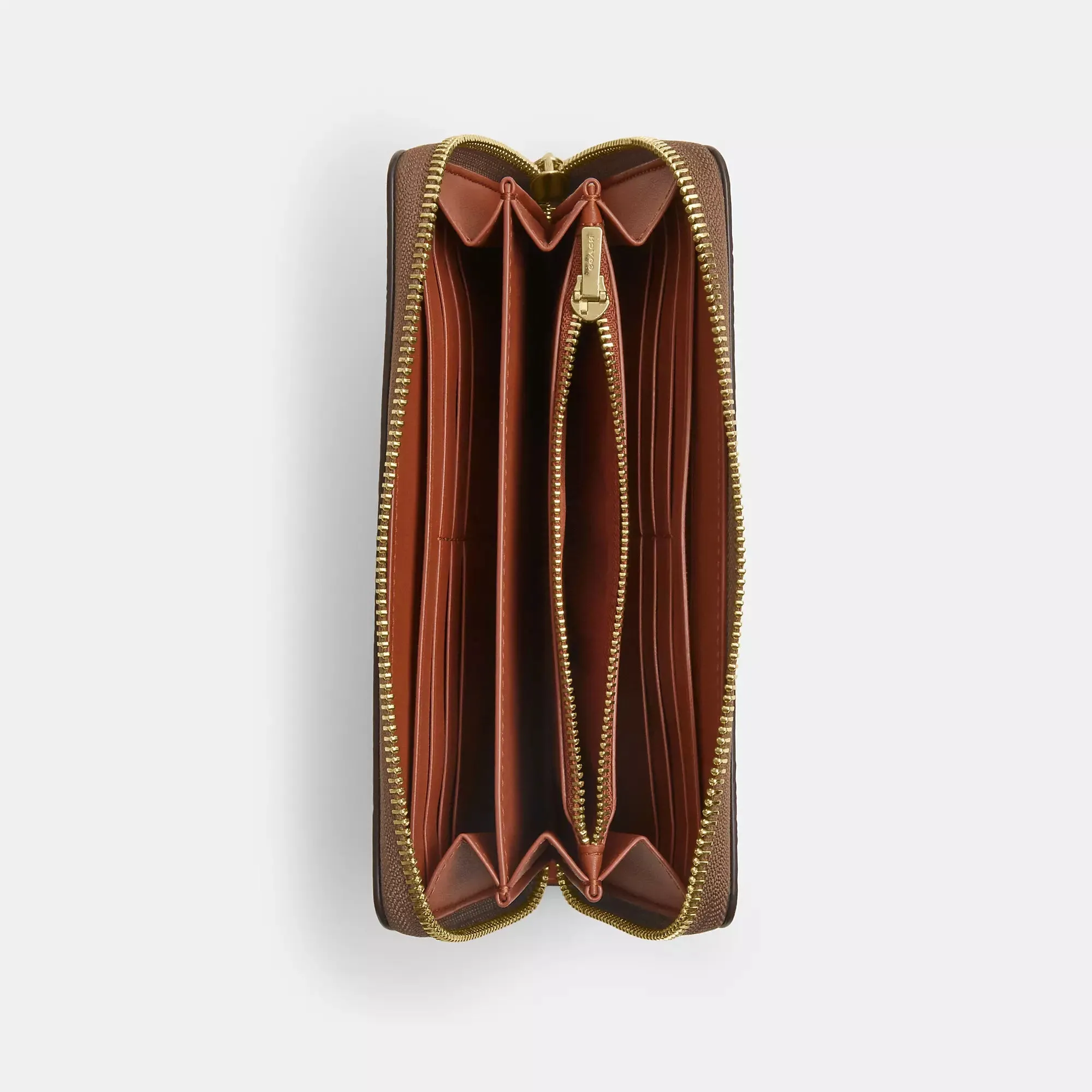 Coach Outlet Long Zip Around Wallet In Signature Canvas With Orange Print
