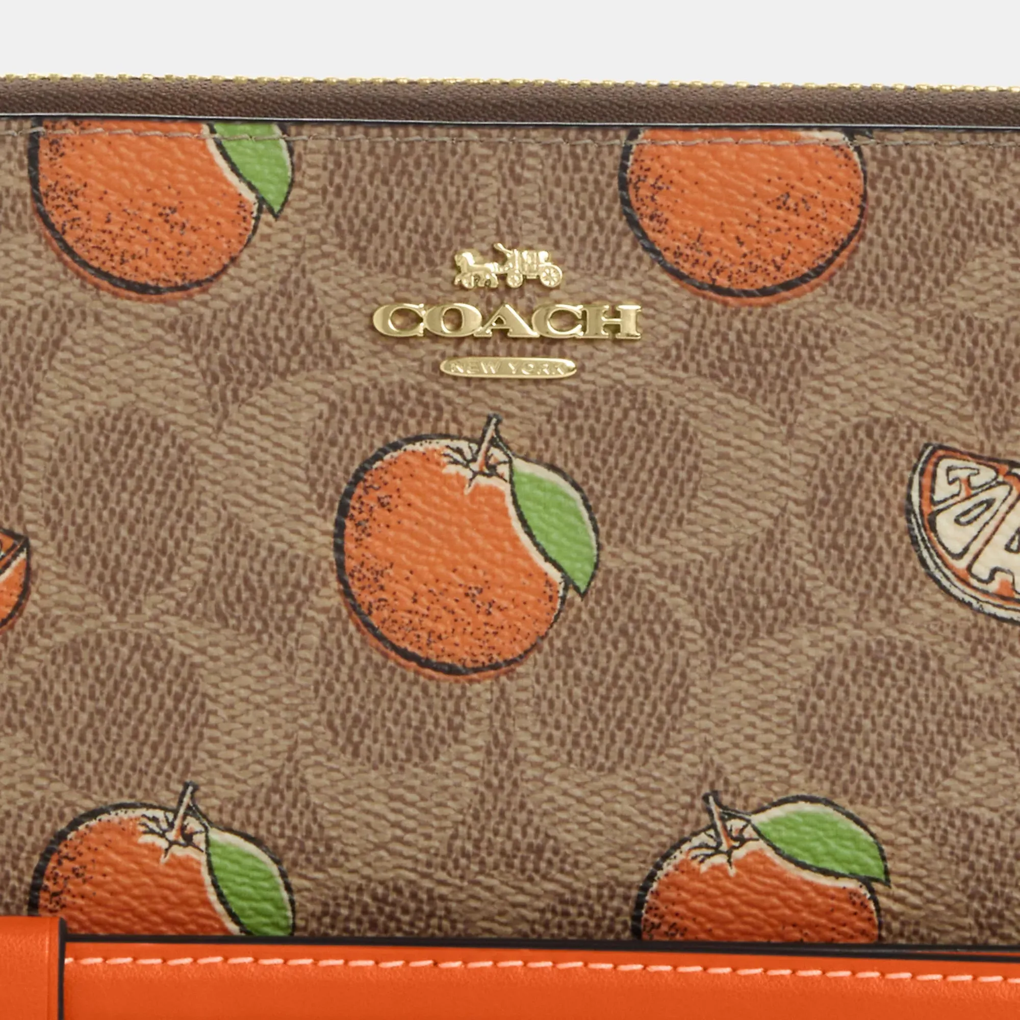 Coach Outlet Long Zip Around Wallet In Signature Canvas With Orange Print
