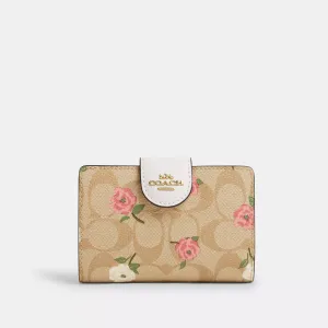 Coach Outlet Medium Corner Zip Wallet In Signature Canvas With Floral Print
