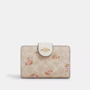 Coach Outlet Medium Corner Zip Wallet In Signature Canvas With Floral Print