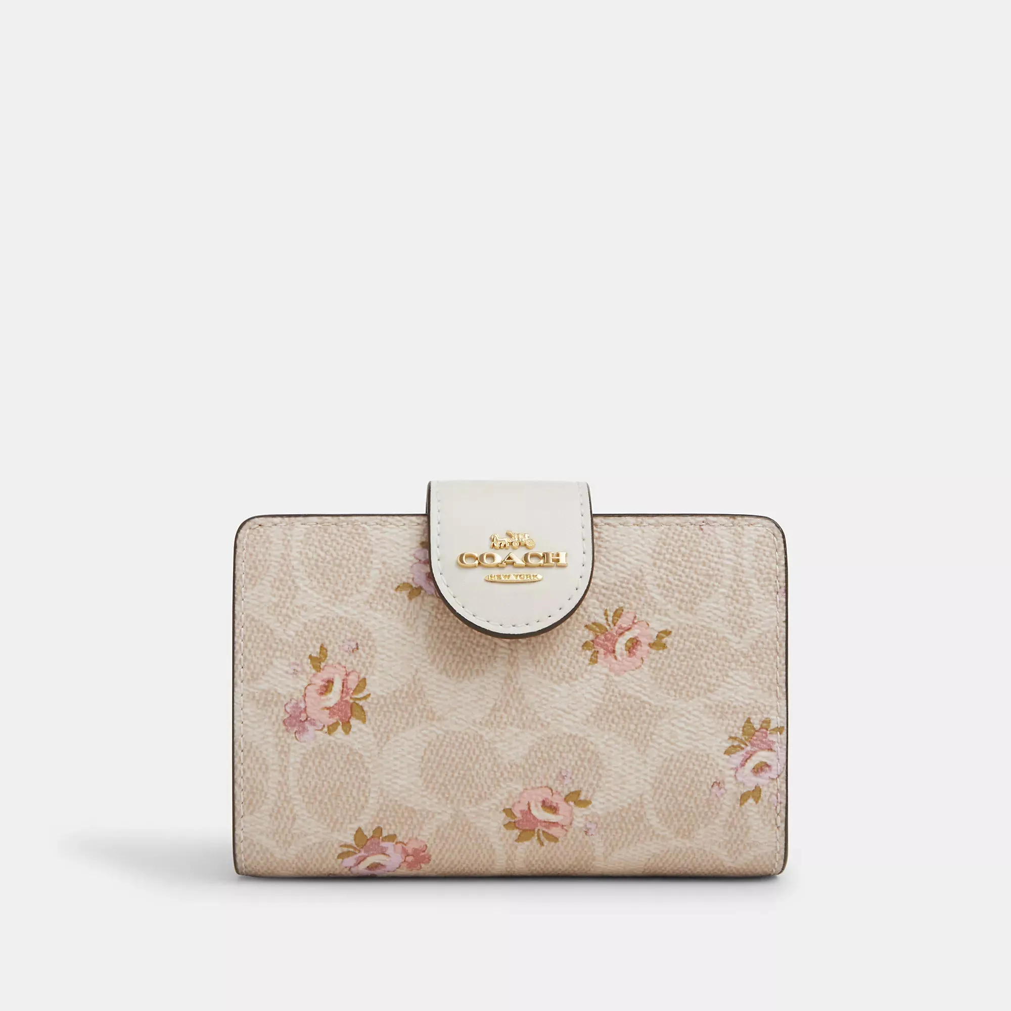 Coach Outlet Medium Corner Zip Wallet In Signature Canvas With Floral Print