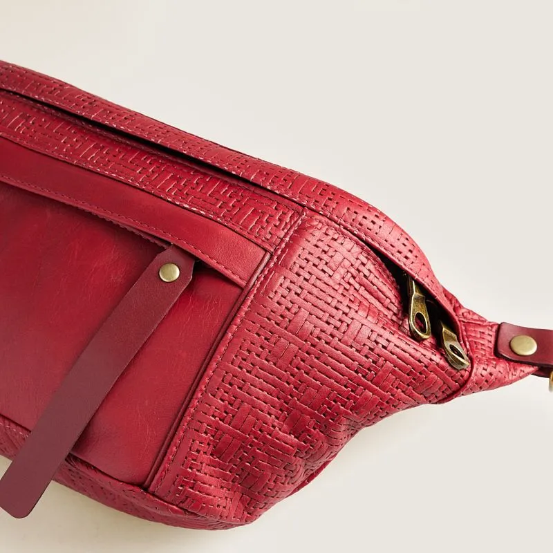 Cross Your Heart Sling - Leather Crimson Red Basketweave