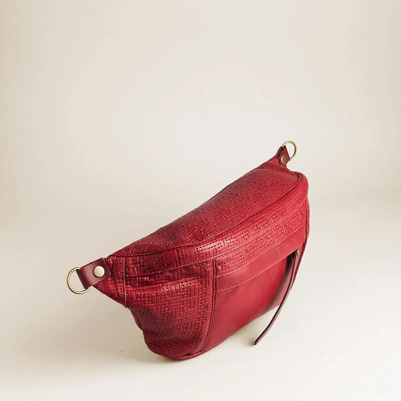 Cross Your Heart Sling - Leather Crimson Red Basketweave