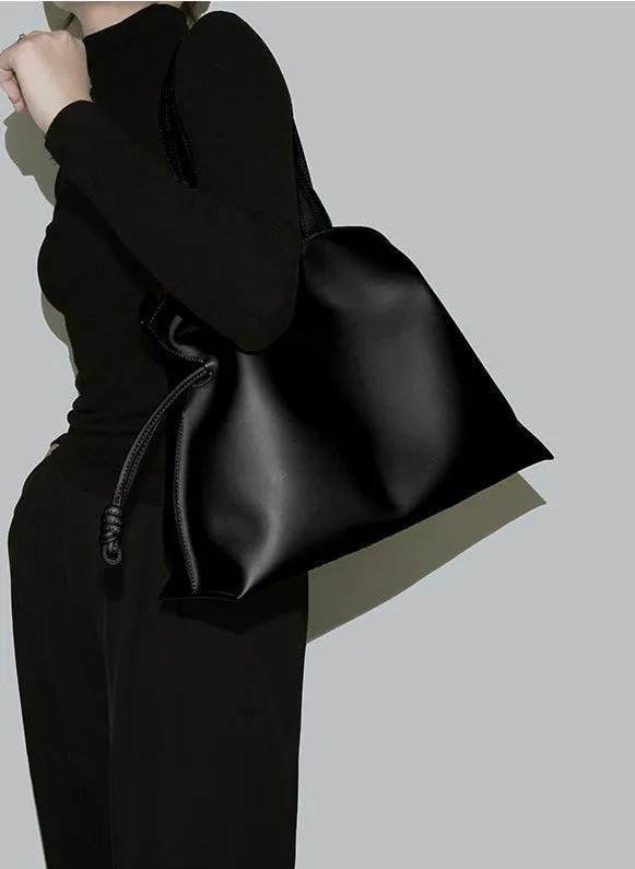 Elegant Oversized Cowhide Leather Tote Bag for Women with Drawstring Closure